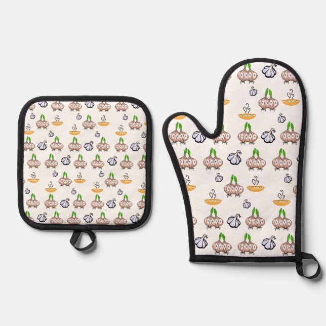 Set De Manoplas Oven Mitt & Pot Holders Onion (Anverso)