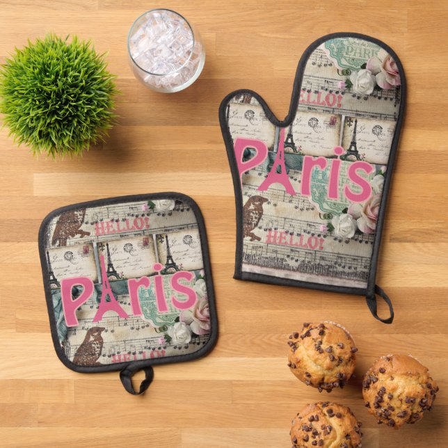 Set De Manoplas Oven Mitt & Pot Holders Paris (De arriba hacia abajo)