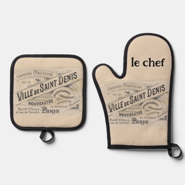 Set De Manoplas Oven Mitt & Pot Holders Paris Francia (Anverso)