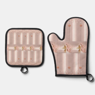 Set De Manoplas Oven Mitt & Pot Holders Purpurina Rosa
