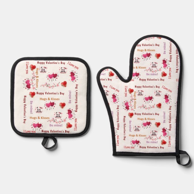 Set De Manoplas Oven Mitt & Pot Holders Valentine's Day Couple (Anverso)