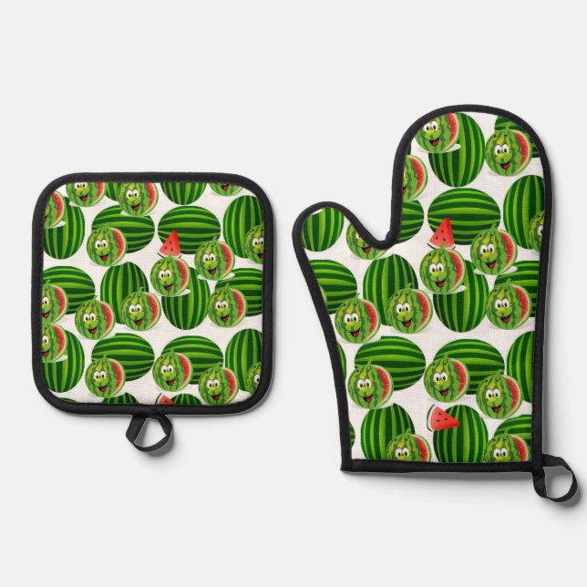 Set De Manoplas Oven Mitt & Pot Holders Watermelon Pears (Anverso)