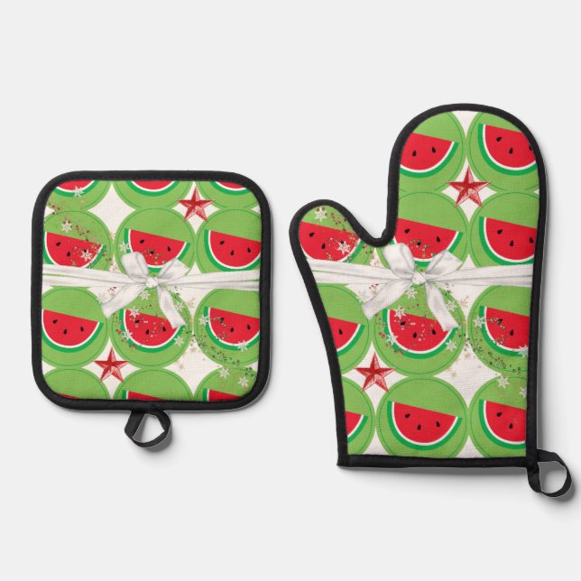 Set De Manoplas Oven Mitt & Pot Holders Watermelon Pears (Anverso)