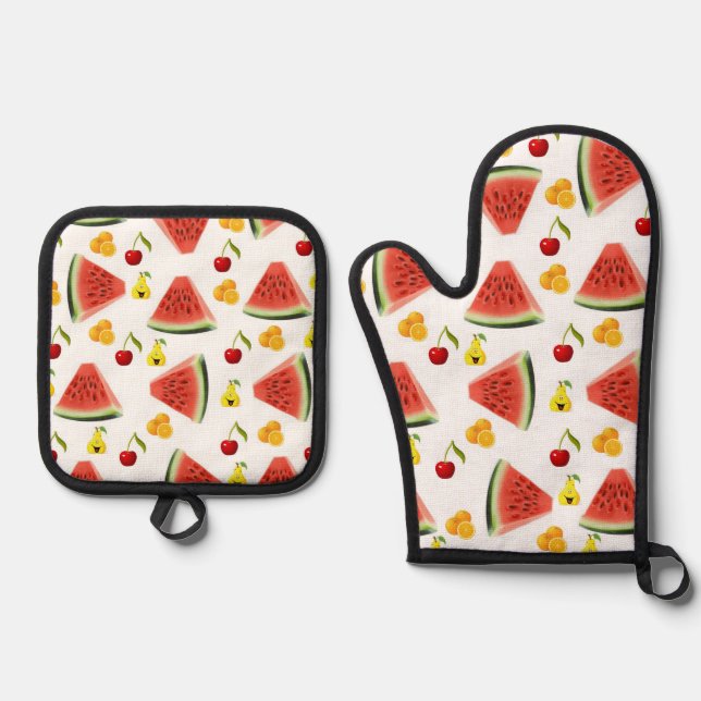 Set De Manoplas Oven Mitt & Pot Holders Watermelon Pears (Anverso)