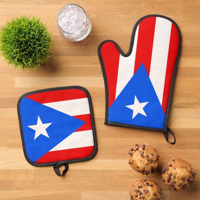 Set De Manoplas Oven Mitt, Pot Holders with flag of Puerto Rico (De arriba hacia abajo)