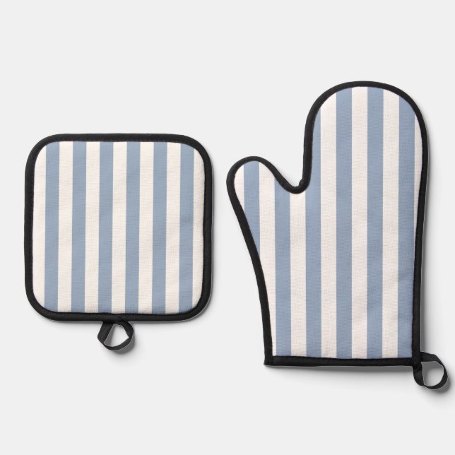 Set De Manoplas Oven Mitt & Pot Holding Banda azul y blanca (Anverso)