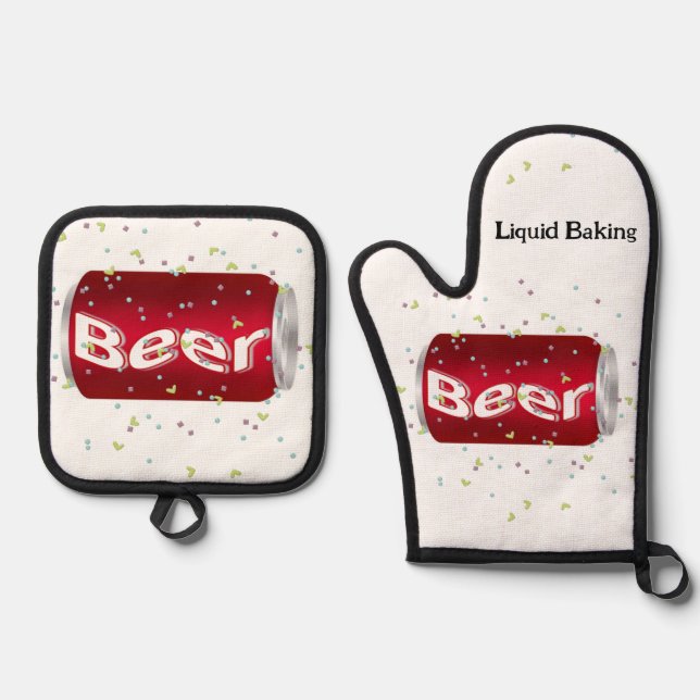Set De Manoplas Oven Mitt & Pot Holding Beer Liquid Baking (Anverso)