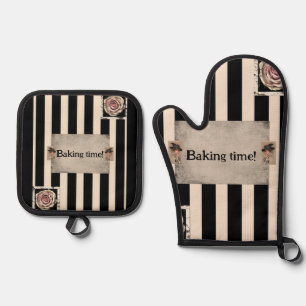 Set De Manoplas Oven Mitt & Pot Holding Black Baking Time