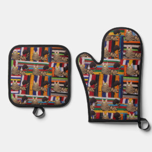 Set De Manoplas Oven Mitt & Pot Holding Cat Kitten Meow