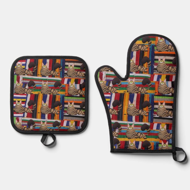 Set De Manoplas Oven Mitt & Pot Holding Cat Kitten Meow (Anverso)