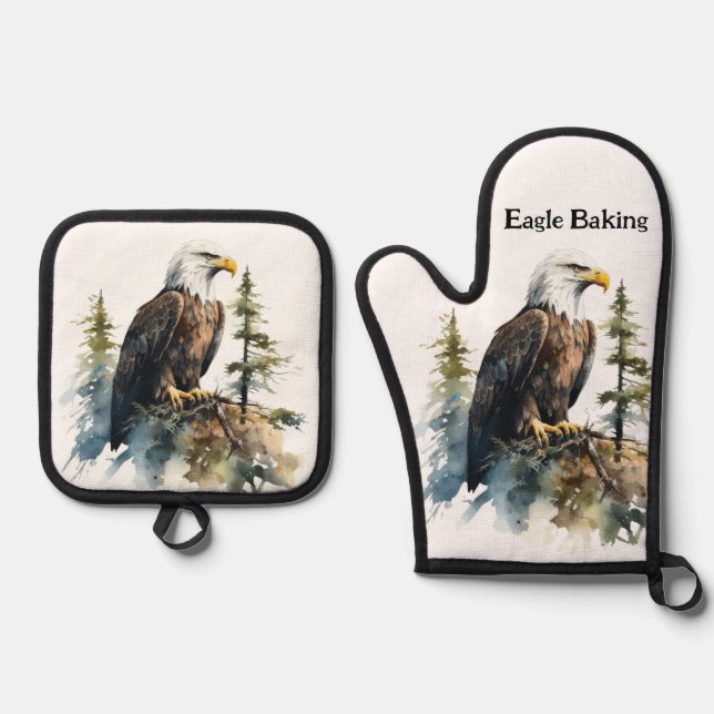 Set De Manoplas Oven Mitt & Pot Holding Eagle Baking Nature (Anverso)