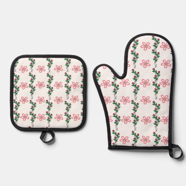 Set De Manoplas Oven Mitt & Pot Holding Floral (Anverso)