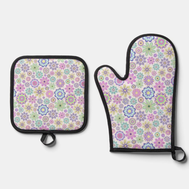 Set De Manoplas Oven Mitt & Pot Holding Floral (Anverso)