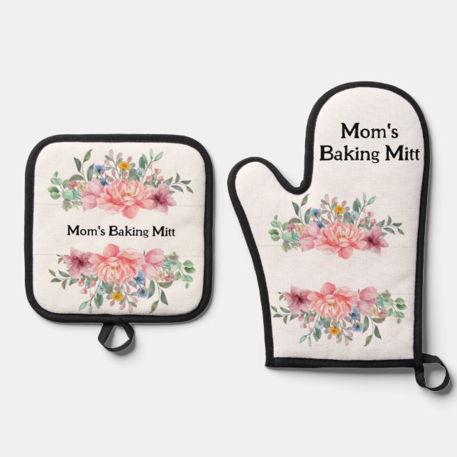Set De Manoplas Oven Mitt & Pot Holding Floral (Anverso)