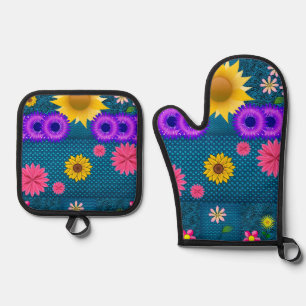 Set De Manoplas Oven Mitt & Pot Holding Floral