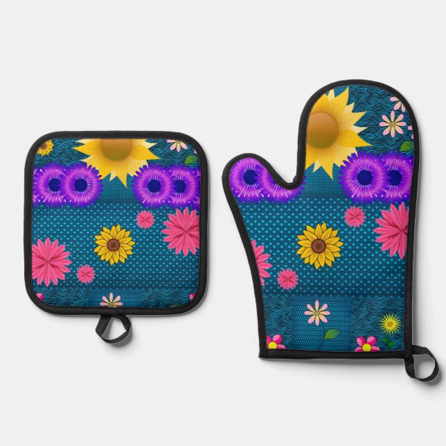 Set De Manoplas Oven Mitt & Pot Holding Floral (Anverso)