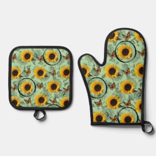 Set De Manoplas Oven Mitt & Pot Holding Floral de girasol