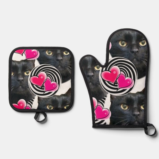 Set De Manoplas Oven Mitt & Pot Holding Gatos Kitten Meow (Anverso)
