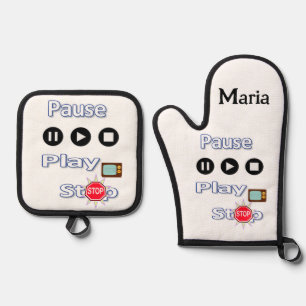 Set De Manoplas Oven Mitt & Pot Holding Juega Pausa Detener