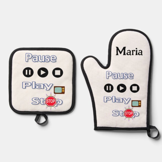 Set De Manoplas Oven Mitt & Pot Holding Juega Pausa Detener (Anverso)