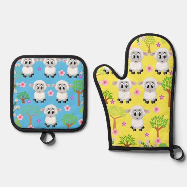 Set De Manoplas Oven Mitt & Pot Holding Oep Blue & Yellow (Anverso)