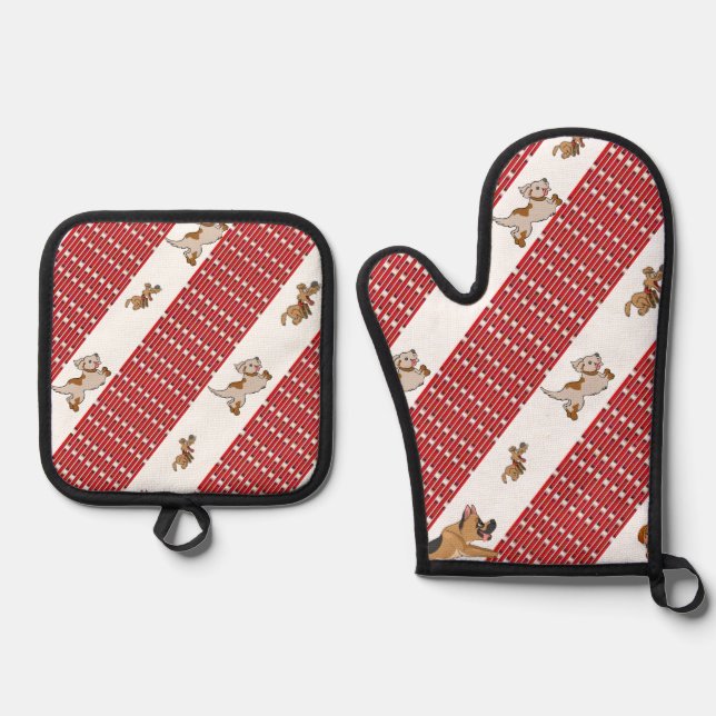 Set De Manoplas Oven Mitt & Pot Holding Perro Rojo (Anverso)