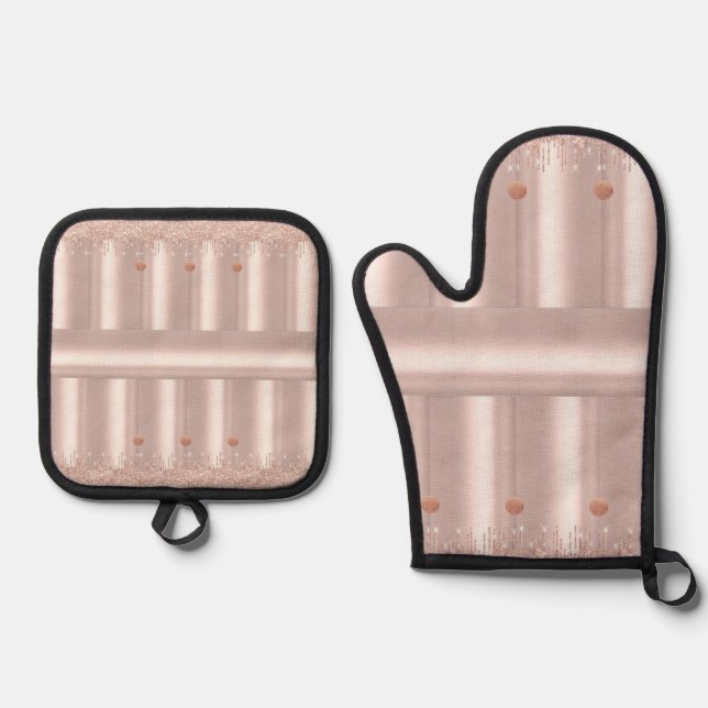Set De Manoplas Oven Mitt & Pot Holding Purpurina rosa suave (Anverso)
