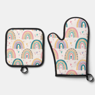 Set De Manoplas Oven Mitt & Pot Holocausto Acuarela Arcoiris