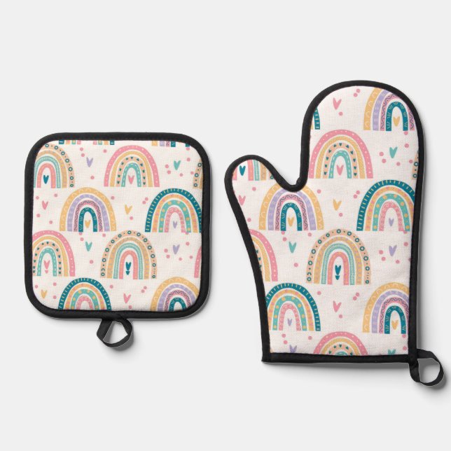 Set De Manoplas Oven Mitt & Pot Holocausto Acuarela Arcoiris (Anverso)