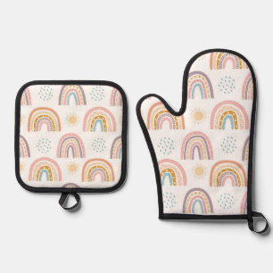 Set De Manoplas Oven Mitt & Pot Holocausto Acuarela Arcoiris