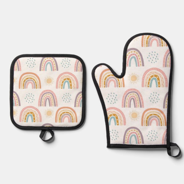Set De Manoplas Oven Mitt & Pot Holocausto Acuarela Arcoiris (Anverso)