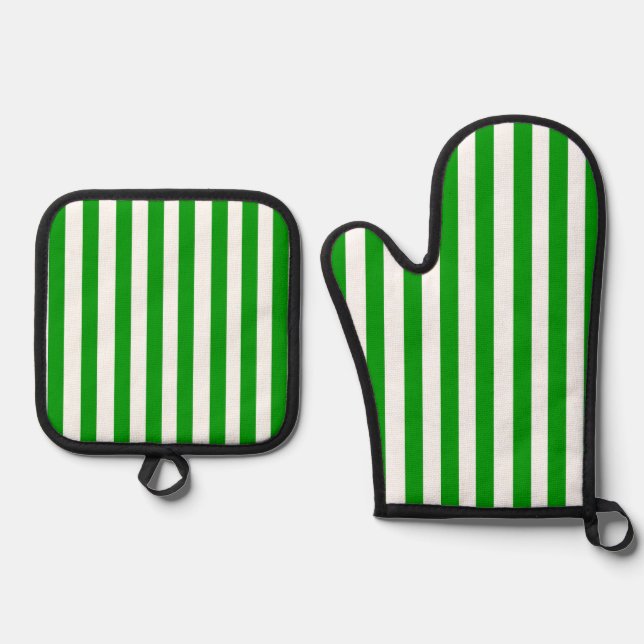 Set De Manoplas Oven Mitt & Pot Holocausto Banda Verde y Blanca (Anverso)