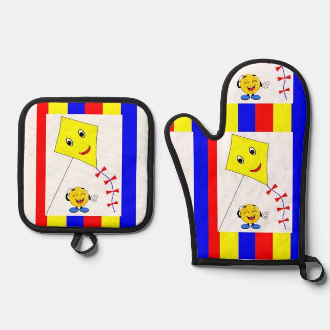 Set De Manoplas Oven Mitt & Pot Holocausto Cometa roja amarillo (Anverso)