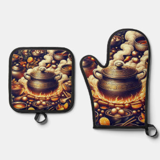 Set De Manoplas Oven Mitt resistente al calor plateado con corazón