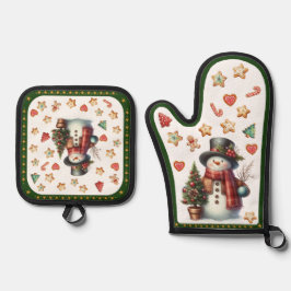 Set De Manoplas Oven Mitt Snowman and Christmas Cookies Green