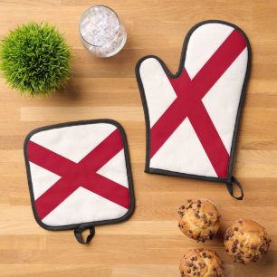 Set De Manoplas Oven Mitt y Pot Holders con bandera de Alabama, Es