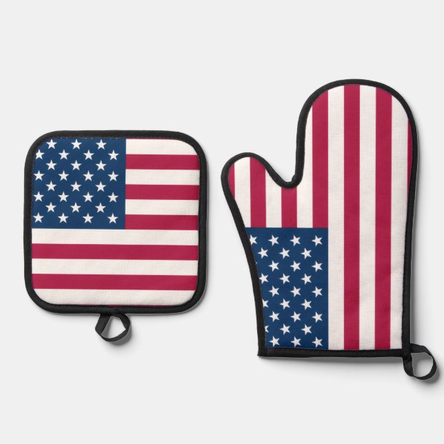 Set De Manoplas Oven Mitt y Pot Holders con bandera de EE.UU. (Anverso)