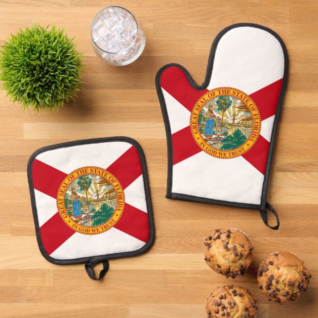 Set De Manoplas Oven Mitt y Pot Holders con bandera de Florida, Es (De arriba hacia abajo)