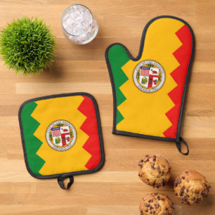Set De Manoplas Oven Mitt y Pot Holders con bandera de Los Ángeles