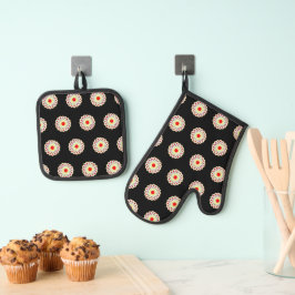 Set De Manoplas Oven Mitt y Pot Holders del Ornate Rojo Negro