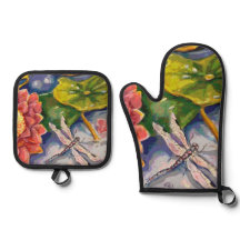 Oven Mitt y Pot Holders - Dragonfly & Waterlilly