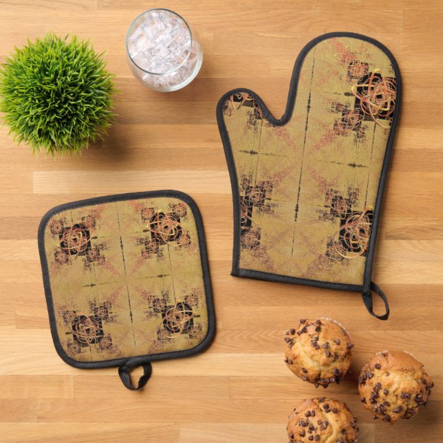 Set De Manoplas Oven Mitt y Pot Holders Golden Entanglement (De arriba hacia abajo)