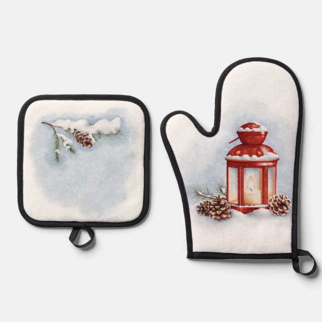 Set De Manoplas Oven Mitt y Pot Holders linterna roja (Anverso)