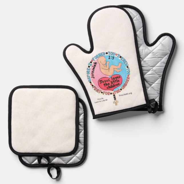 Set De Manoplas Oven Mitt y Pot Holders Pro-Life (Anverso/Reverso)