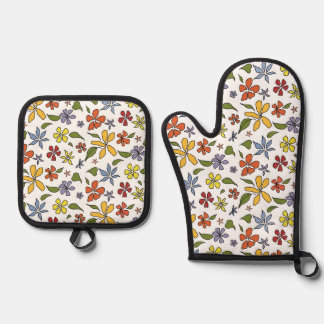 Set De Manoplas Oven Mitt y Pot Holding con impresión de flores