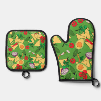 Set De Manoplas Oven Mitt y Pot Holding Salsa Time