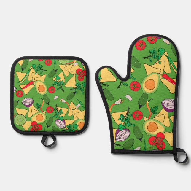 Set De Manoplas Oven Mitt y Pot Holding Salsa Time (Anverso)
