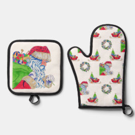 Set De Manoplas Oven Mitt y Potholder Holiday Santa