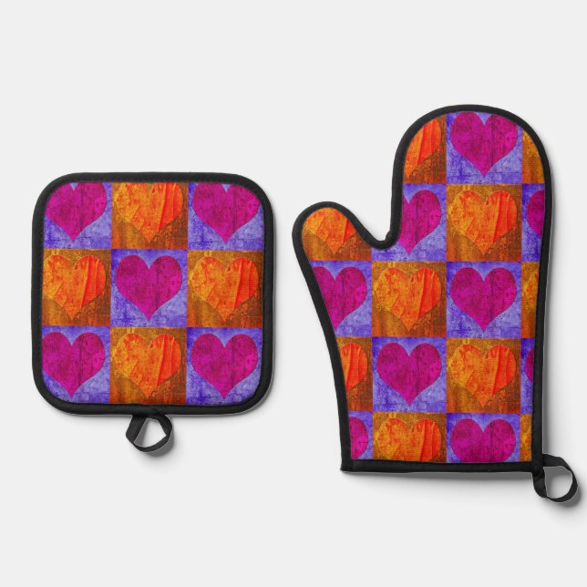 Set De Manoplas Oven Mitts & Pot Holders — Corazones (Anverso)