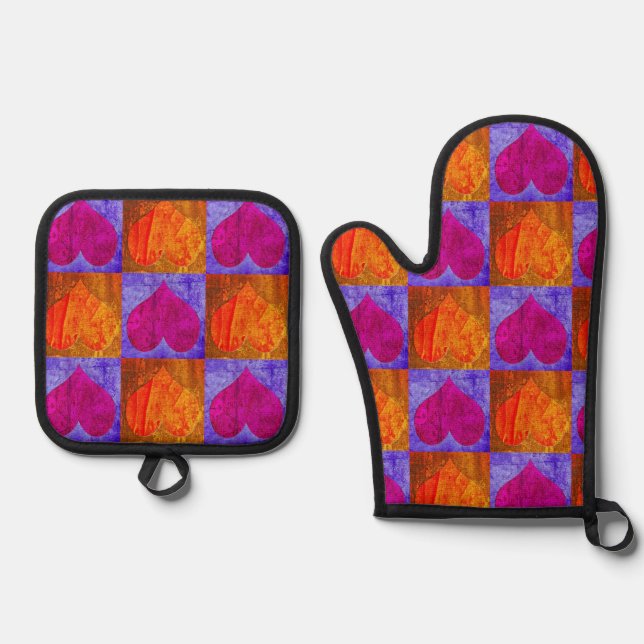 Set De Manoplas Oven Mitts & Pot Holders — Hearts Design2 (Anverso)